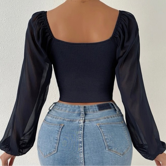 Navy Blue Bell Sleeve Shirt - Picture 2 of 3